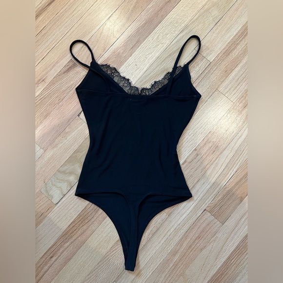 Nordstrom black bodysuit tank top with lace trim. - Picture 2 of 2
